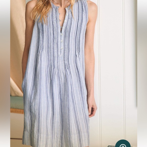Faherty Dresses & Skirts - Faherty Isha 100% Linen Dress Women’s Sz M Blue Striped Sleeveless Beach Summer